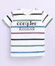 giniekids Pure Cotton Half Sleeves Conquer Text Printed & Striped Tee - White & Blue