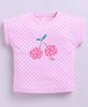 giniekids Pure Cotton Sleeveless Polka Dots & Cherry Printed Top - Pink