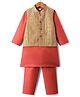 Babyhug Woven Full Sleeves Kurta Pyjama Set with  Embroidered Waistcoat - Red