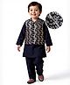Babyhug Woven Full Sleeves Kurta Pajama Set with Jacket & Sequin Detailing - Navy Blue