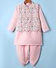 Babyhug Woven Full Sleeves Kurta Dhoti Set with Floral Embroidered Waistcoat - Pink
