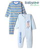 Babyoye 100% Cotton Oragnic Interlock Knit Full Sleeves Rompers with Stripe Design & Animal Print Pack of 2 - Blue