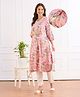 Bella Mama Viscose Woven Three Fourth Sleeves Maternity Kurta With Embriodered Neck & Floral Print - Pink