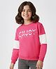 Pine Kids Cotton Knit Drop Shoulder Full Sleeves Sweatshirt With Text Print - Dark Pink