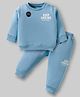 Pepito Fleece Knit Full Sleeves Winter Wear Night Suit With Text Print - Light Blue