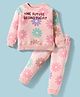 Pepito Fleece Knit Full Sleeves Co-ords Winter Night Suit with Floral Print - Pink