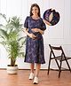 Bella Mama Woven Half Sleeves Floral Printed Maternity Dress - Navy Blue