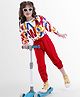 OLLINGTON ST. 100% Cotton Full Sleeves Printed Sweatshirt & Joggers Set - Multicolor & Red