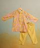 Casa Ninos Cotton Woven Full Sleeves Floral Printed Kurta Pyjama Set - Yellow