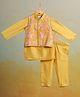 Casa Ninos Cotton Woven Full Sleeves Solid Kurta Pyjama With Floral Printed Jacket Set - Yellow