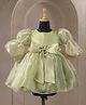 Casa Ninos Organza Woven Half Bell Sleeves Bow Applique Detailed Dress - Green
