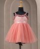 Casa Ninos Organza Woven Sleeveless Victorian Style Floral Printed Frill Detailed Dress - Peach
