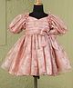 Casa Ninos Organza Woven Half Puffed Sleeves Victorian Style Floral Printed Dress - Pink