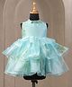 Casa Ninos Organza Woven Sleeveless Floral Printed Layered Dress - Blue