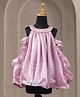 Casa Ninos Satin Woven Cold Shoulder Sleeves Textured Dress - Pink