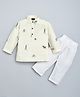 Kiwi Cotton Knit Full Sleeves Cycles Embroidered Kurta Pyjama Set - Lemon & White