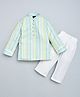 Kiwi Cotton Knit Full Sleeves Striped Kurta Pyjama Set - Neon Green & White