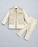 Kiwi Cotton Full Sleeves Solid Kurta Pyjama With Threadwork Embroidered & Floral Applique Detailed Jacket Set - Fawn