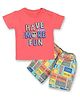 Kiwi Cotton Half Sleeves Typography Printed Tee & Shorts Set - Peach