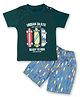 Kiwi Cotton Half Sleeves Skateboard Printed Tee & Shorts Set - Green & Blue
