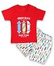 Hrit Cotton Half Sleeves Skateboard Printed Tee & Shorts Set - Red & White