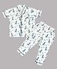 Kiwi Cotton Knit Half Sleeves Baby Giraffes Printed Coordinating Night Suit Set - White