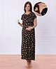 Bella Mama 100% Cotton Knit Half Sleeves Concealed Zipper Nursing Nighty with Heart Print  - Black