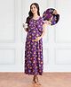 Bella Mama Cotton Knit Concealed Zipper Half Sleeves  Nurisng Knit Nighty With Floral Print  - Purple