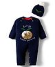Yellow Apple Viscose Knit Full Sleeves Romper With Fruit Embroidery & Cap - Navy Blue