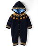 Yellow Apple Full Sleeves Hooded Romper With Polka Dots Print - Navy Blue