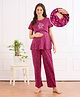 Bella Mama Cotton Knit Half Sleeves Nursing Night Suit with Heart Print - Wine