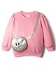 Babyhug Cotton Knit Full Sleeves Sweatshirt with Cat Graphics & Attached Sling Bag - Pink