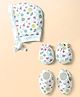 Doodle Poodle Interlock Knit Cap Mittens & Booties With Floral Print White - Diameter 19 cm