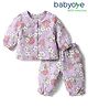 Babyoye 100% Cotton Knit Front Open Full Sleeves Co-ords Night Suit With Floral Print - Lilac