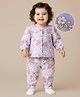 Babyoye 100% Cotton Knit Front Open Full Sleeves Co-ords Night Suit With Floral Print - Lilac