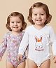 Babyoye 100% Organic Muslin Full Sleeves Onesies with Floral & Bunny Print Pack of 2 - White & Purple