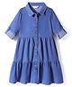 Primo Gino 100% Cotton Woven Full Sleeves Washed Denim Shirt Dress - Blue