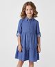 Primo Gino 100% Cotton Woven Full Sleeves Washed Denim Shirt Dress - Blue