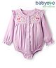 Babyoye 100% Organic Muslin Cotton Knit Full Sleeves Onesie with Floral Embroidery - Lilac