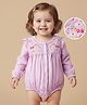 Babyoye 100% Organic Muslin Cotton Knit Full Sleeves Onesie with Floral Embroidery - Lilac