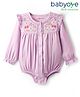 Babyoye 100% Organic Muslin Cotton Knit Full Sleeves Onesie with Floral Embroidery - Lilac
