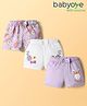 Babyoye 100% Organic Muslin Knit Floral & Bunny Printed Shorts With Bow Applique Pack of 3 - Multicolor