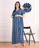 Bella Mama Cotton Woven Half Sleeves Maternity Kaftan Nursing Nighty With Floral Print - Blue