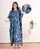 Bella Mama Cotton Woven Half Sleeves Maternity Kaftan Nursing Nighty With Floral Print - Blue