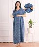 Bella Mama Cotton Woven Half Sleeves Maternity Kaftan Nursing Nighty With Floral Print - Blue