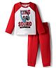 Honeyhap Premium 100% Cotton Knit Full Raglan Sleeves Night Suit with Bio Finish & Text Print - Bright White & High Risk Red