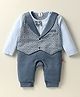 Mini Taurus Interlock Knit Full Sleeves Party Romper with Bow Applique & Print - Teal Blue
