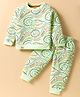 Mini Taurus Looper Knit Full Sleeves Co-ords Night Suit With Abstract Print - Light Green