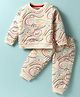 Mini Taurus Looper Knit Full Sleeves Co-ords Night Suit With Abstract Print - Light Green