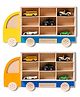 Kidoz Wooden Car Parking Station Pack of Orange  & Yellow, Minii (Motor Skills Learning Toy Car Hanging Storage for Toddler, Wooden )